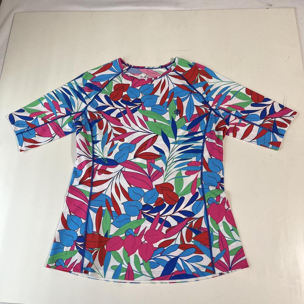 Coolibar Rash Guard Swim Shirt Womens Small Multicolor Tropical Leaf UPF 50+